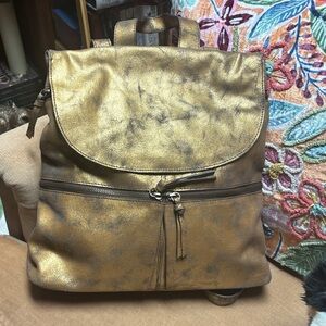 Gold Metallic Backpack Leather